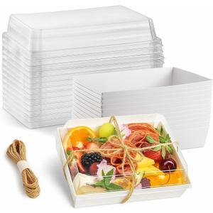 Leafiew 50 Pack 7x5 Inches Charcuterie Boxes with Clear Lids - Individual To Go Paper Charcuterie Board with Lid, Disposable Food Containers for Desserts, Cookie, Food, Charcuterie Accessories,White