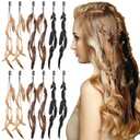 Geyoga 12 Pcs Clip in Hair Feathers with Beads, Boho Feather Hair Clips for Women, Rave Music Festival Accessories for Halloween Costume, Carnival Party (Brown,Black,Dark Coffee,Long)