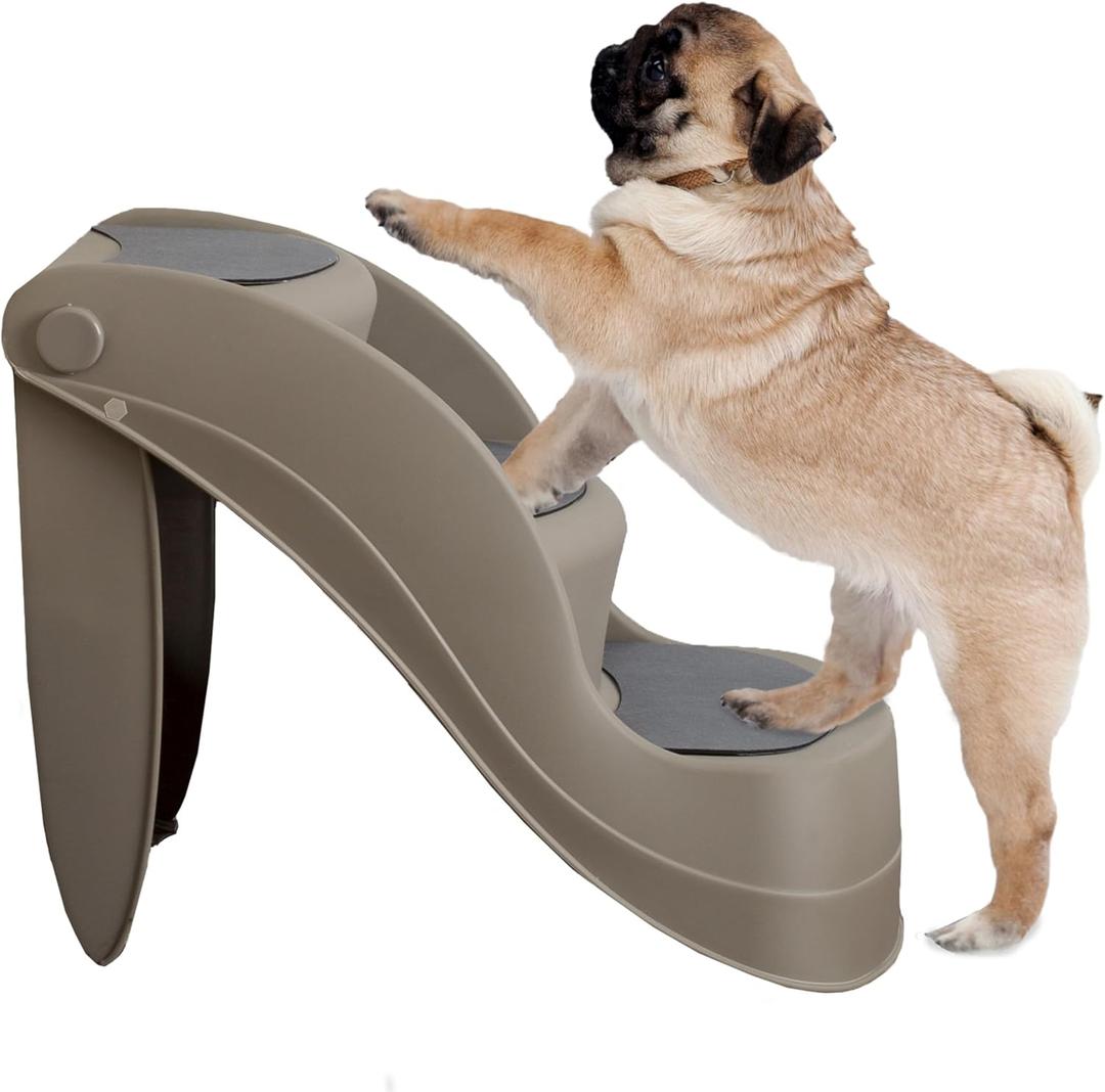 Pet Stairs - Durable Dog Stairs for Small Dogs with 3-Step Design and Safety Locking Pins - Cat or Dog Steps for Home and Vehicle by PETMAKER (Tan)
