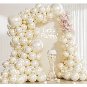 118Pcs Pearl Balloon Garland Arch Kit - Wedding Party Decorations with Pearl White Sand Double Stuffed Pearl Ivory Balloons for Engagement Bridal Shower Birthday Baby Shower Party Decorations