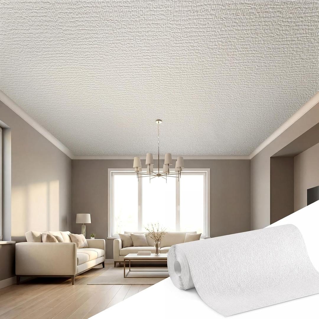 Nuanchu 1 Roll 1.64 x 32.81 ft Ceiling Tiles Peel and Stick, Covered 53.8 Sq. Ft, Waterproof Wall Panels Foam Peel and Stick for Ceil and Interior Wall Decor (White)