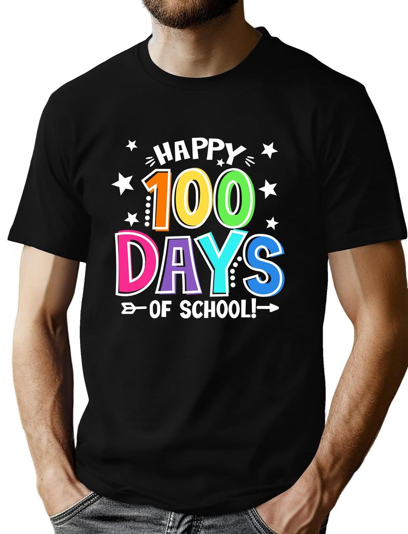 QAUN 100 Days of School Teacher Shirts for Men : 100th Days Graphic Tops Teacher Tshirt Teach Short Sleeve Tops (Black,Large)