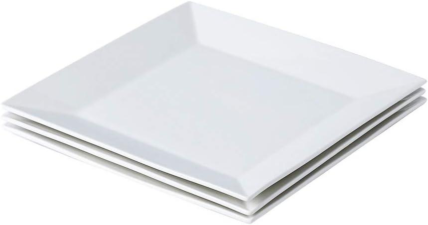 Porlien Classic Square 9.7-inch Dinner Plate Set of 3, White
