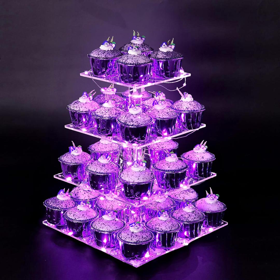 Vdomus Cupcake Stand Pro-Version - Purple 4-Tier Cupcake Tower - European Style Cake Display - Holds up to 52 Cupcakes - Elegant Dessert Display - Ideal for Parties, Weddings, and Events - 12.4x11.8"
