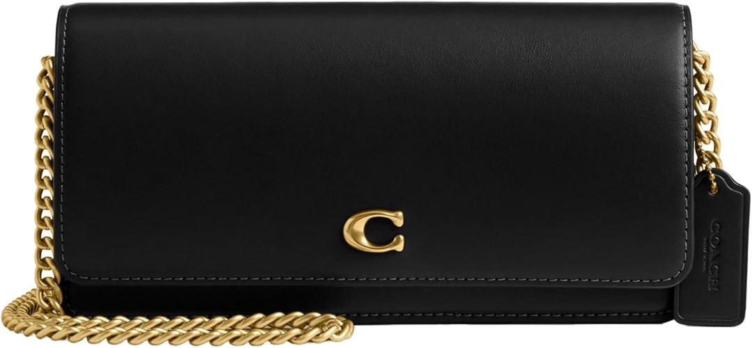 Coach Women's Evie Long Chain Accessory-Travel Wallet Black, " (L) x 4" (H) x 1 3/4" (W)