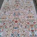 57 Area Rugs Beige Washable Floral Rug,Vintage Boho Soft Low-Pile Living Room Rugs, Stain Resistant Botanical Non-Slip Carpet for Girls Bedroom,Dining Room,Kids Nursery,Home Decor