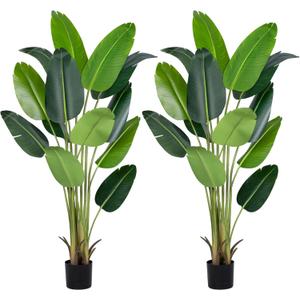 Artificial Bird of Paradise Plant 6Ft Fake Tropical Palm Tree with 13Trunks Faux Banana Leaf Trees in Pot for Home Indoor Outdoor Office Modern Decor Housewarming Gift, 2Pcs