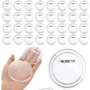 QTLCOHD 100 Pcs 3 Inch Clear Acrylic Button Pins, Custom DIY Button Maker Pin Badges Blank Round Picture Photo Buttons Making Kit for Crafts
