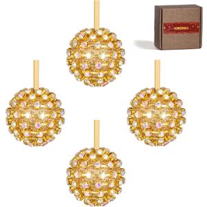 Iridescent Crystal Rhinestone Ball Ornaments, 4 Pack Handcrafted Sparkling Christmas Tree Decorations, Hanging Ornaments for Holiday & Home Décor in Luxury Gift Box