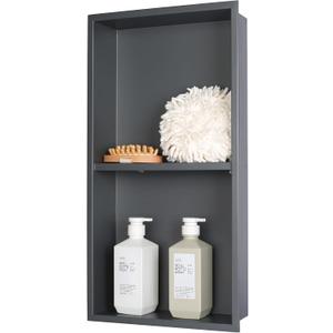 No Tile Ready Gunmetal Shower Niche,Stainless Steel Shower Wall Niche Inserts(Gery, 24 * 12 in)