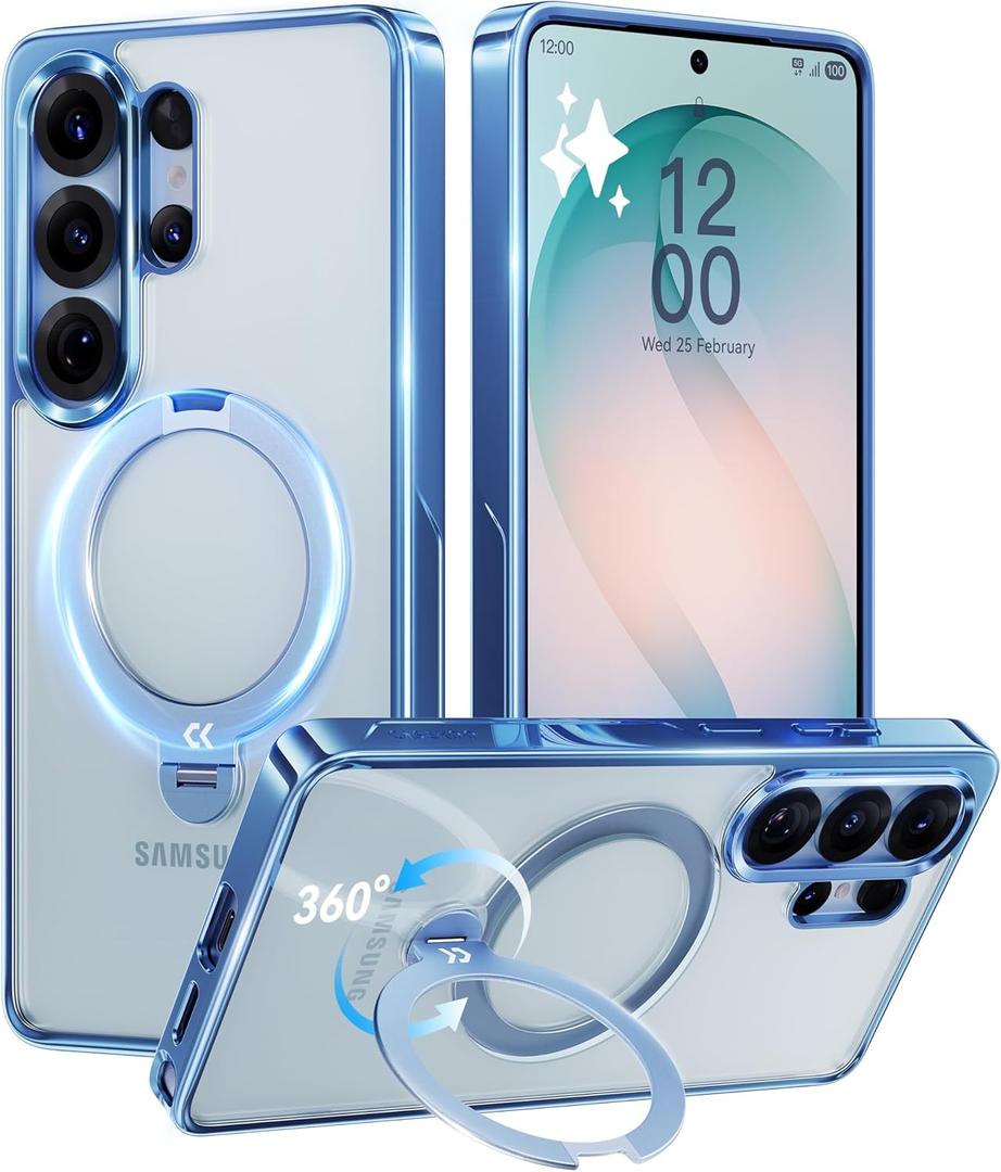 Sky Blue Glossy for Samsung Galaxy S26 Ultra Case [360° Spin Magnetic Stand][Fit for MagSafe][18FT Military-Grade Protection] Slim Durable Hand-Polished Frame Galaxy S26 Ultra Case 6.9", Blue 