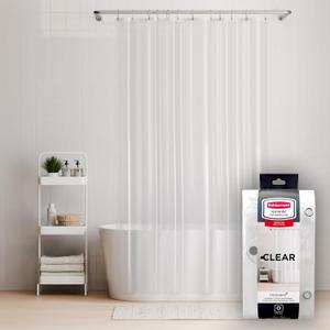Rubbermaid Clear Shower Curtain Liner, Waterproof Heavyweight PEVA Shower Liner for Bathroom, with Magnets and Rustproof Charcoal Gray Grommets, 70x72, Standard Size, Clear