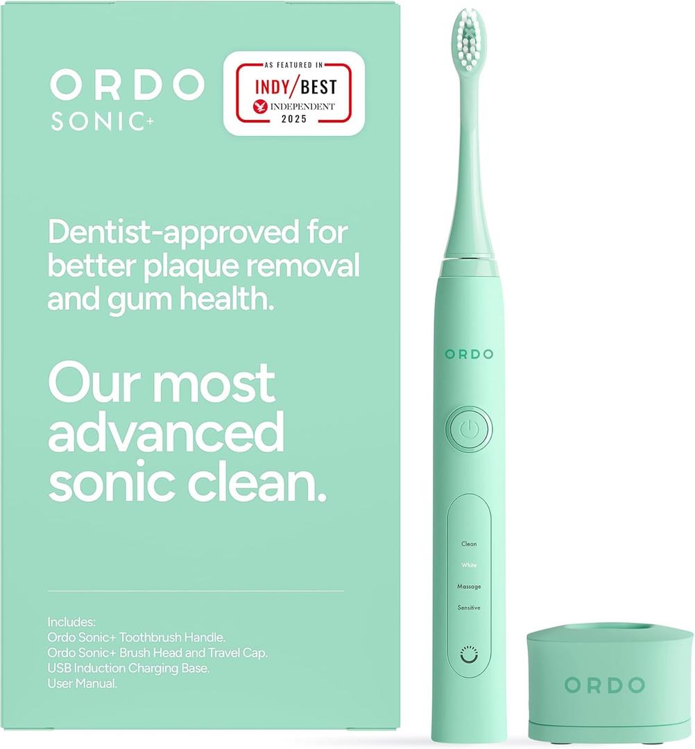 ORDO Sonic+ Electric Toothbrush for Adults, Advanced Smart Tech, 4 Brushing Modes, Fast Rechargeable, Sonic Toothbrushes Over 4 Weeks Battery Life, Silicone Polishing Element, USB Charger, Mint Green