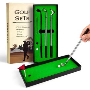 Juboury Mini Desktop Golf Pen Gift Set with Putting Green, Flag, 3 Golf Club Pens & 2 Balls
