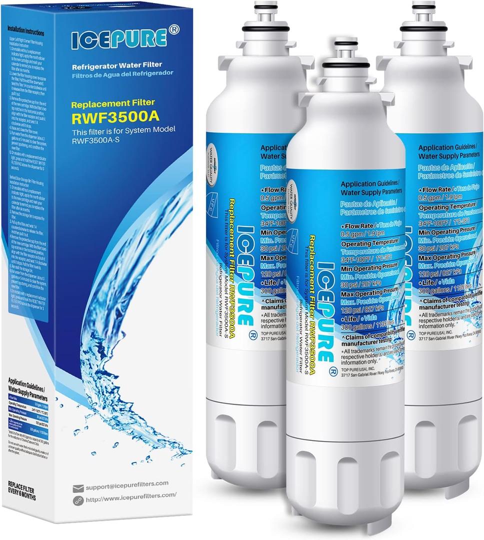 ICEPURE ADQ73613401 Refrigerator Water Filter Compatible with LG LT800P, LT800PC, ADQ736134, ADQ73613402, ADQ75795104, Kenmore 9490, LSXS26326S, LMXC23746S, LMXC23746D, LSXS26366S, RWF3500A, 3 PACK