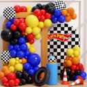 160Pcs Race Car Balloon Garland Arch Kit - Car Wheels Checkered Balloons 18 12 10 5 Inch Different Size Balloons for Racing Car Two Fast 2nd Monster Theme Birthday Party Decorations Supplies (Red Blcck Yellow Blue Orange)