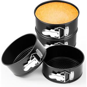 4 Pcs 6 Inch Non Stick Springform Pan with Removable Bottom Carbon Steel Round Springform Cheesecake Pan with Stainless Steel Spring Buckles for Baking Kitchens Restaurant, Black