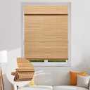 2 x SEEYE Cordless Bamboo Roman Shades, Blackout Natural Bamboo Blinds for Indoor Windows, Roll Up Blind Privacy Shade for Home, Office, Door, UV Resistant & Easy to Install, 33" W x 64" H, Carbonized