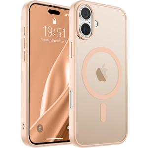 SUPFINE Magnetic for iPhone 16 Plus Case (Compatible with MagSafe) (Military Grade Drop Protection) Translucent Matte Shockproof Phone Cover,Sand Pink