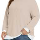 VISLILY Womens-Plus-Size-Tops Trendy Color Block Long Sleeve T Shirts Casual Loose Tunics Cute Knit Crewneck Blouses XL-5XL