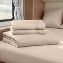 Hearth & Harbor Short Queen Sheets for RV, Beige Cream RV Queen Sheets, Silky Soft 1800 Microfiber Bed Sheet for Camper, 4 Piece RV Bedding with Pillowcases