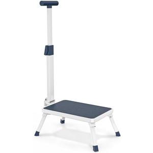 Folding Step Stool, Step Stools with Handle for Elderly Adults, Metal Stepping Stool with Adjustable Handrail in Kitchen, Bathroom, Bedroom, 330 Lbs Capacity