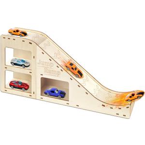 Toy Cars Jump Ramp, Toy Car Track Set for Hot Wheels, Race Cars Track for Hot Wheels and Diecast Cars, Playing/Storage/Display/Race Trackset, Wood Jump Ramp for Hotwheels and Montessori (White)