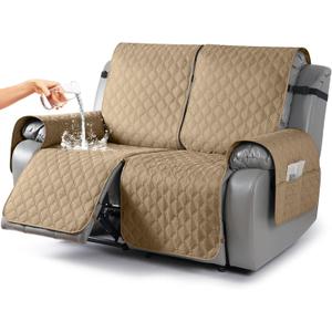 TAOCOCO 100% Waterproof Recliner Covers, Recliner Sofa Covers with Leg Straps, Reversible Recliner Couch Cover for Reclining Chair, Washable Couch Protector for Pets Kids(2 Seater, Camel)