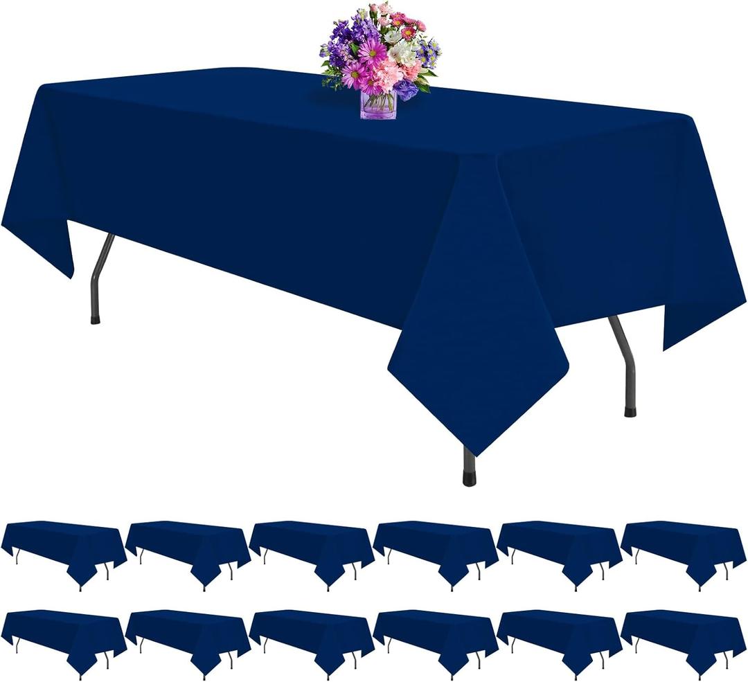 12 Pack Polyester Tablecloth -60 x 126 Inch Navy Blue Table Cloth for 8 Feet Rectangle Tables, Stain and Wrinkle Resistant Washable Fabric Table Cover for Wedding Party Banquet Restaurant Kitchen