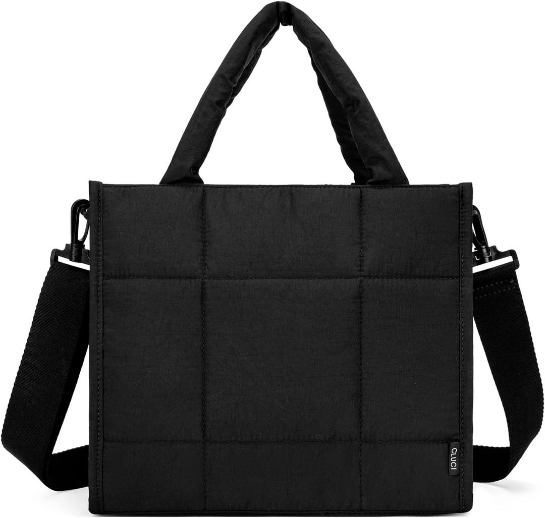 CLUCI Puffer Tote Bag for Women, Quilted Puffy Handbag, Lightweight Travel Crossbody Bag, Shoulder Purses for Shop Work Gym (Black)