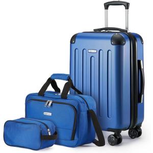 Amazon Basics 3-Piece Luggage Set with Spinner Wheels, Including 22" Expandable Hardside Suitcase, 15-inch Tote Bag, and 10-inch Compact Travel Bag, Navy Blue