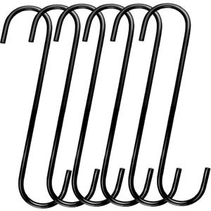 2 x DINGEE 8 Inch S Hooks Heavy Duty,6 Pack Extra Large Metal S Shaped Hooks for Hanging Plants Outdoors,Closet, Flower,Basket, Patio,Bird Feeders, Bird House,Pots and Pans (Black)