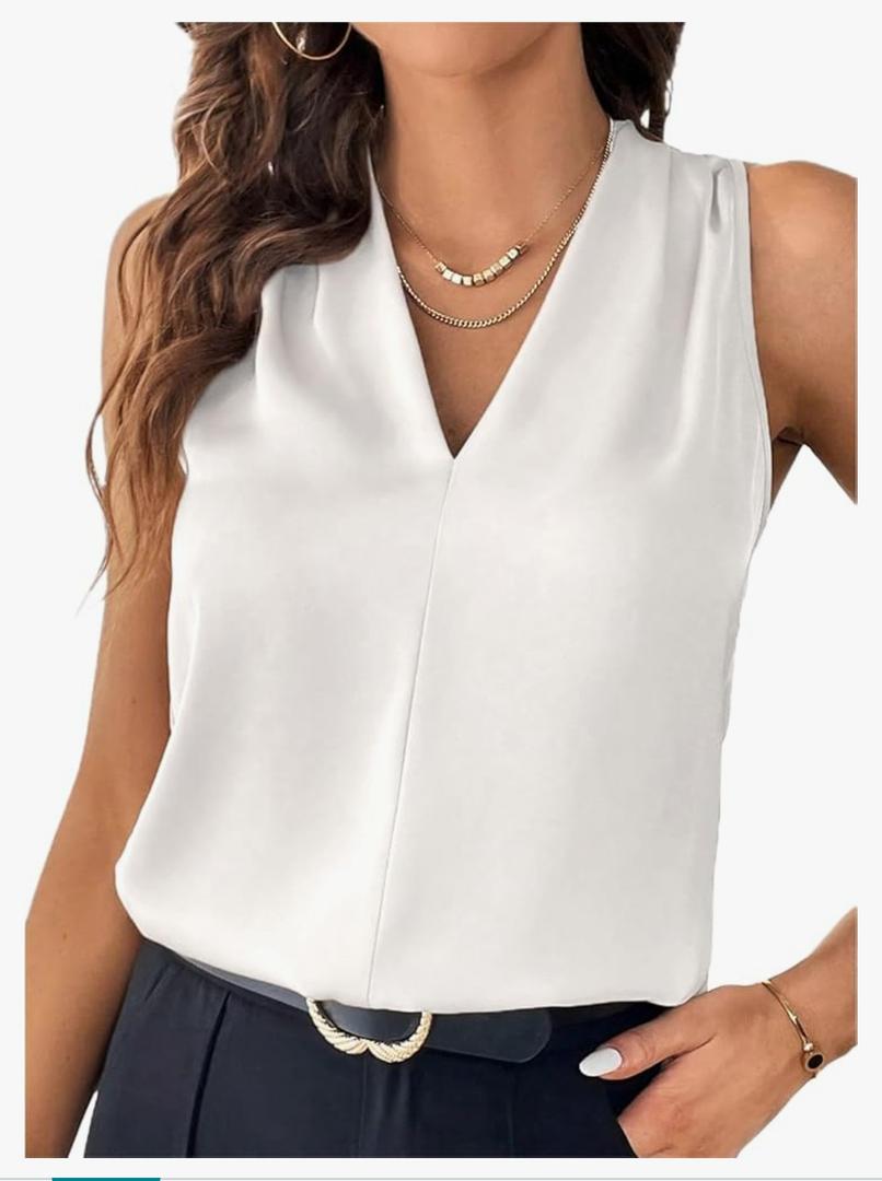 EVALESS Womens Pleated Tank Tops V Neck Casual Sleeveless Blouses Summer Basic Vest Shirt S EVALESS Womens Pleated Tank Tops V Neck Casual Sleeveless Blouses Summer Basic Vest Shirt S