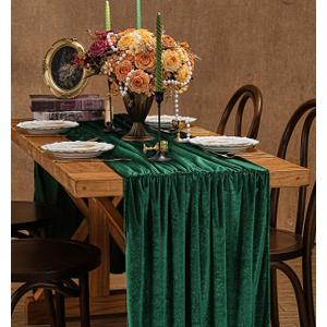 Emerald Green Velvet Table Runner: 2 Packs 20 x 120 Inches Velvet Fabric Table Runners - Wedding Party Bridal Shower Decor