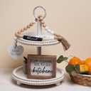 GENMOUS & CO. 2 Tiered Tray Stand with 4pcs Tiered Tray Decor, Two Tiered Serving Tray Stand for Farmhouse Rustic Home Counter Coffee Table (Kitchen)