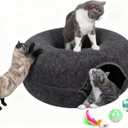 Cat Donut Tunnel Bed for Indoor Cats - Peekaboo Cat Cave, Detachable Felt, Washable, Interactive Play & Cozy Rest Space for Multiple Cats (Dark Gray)