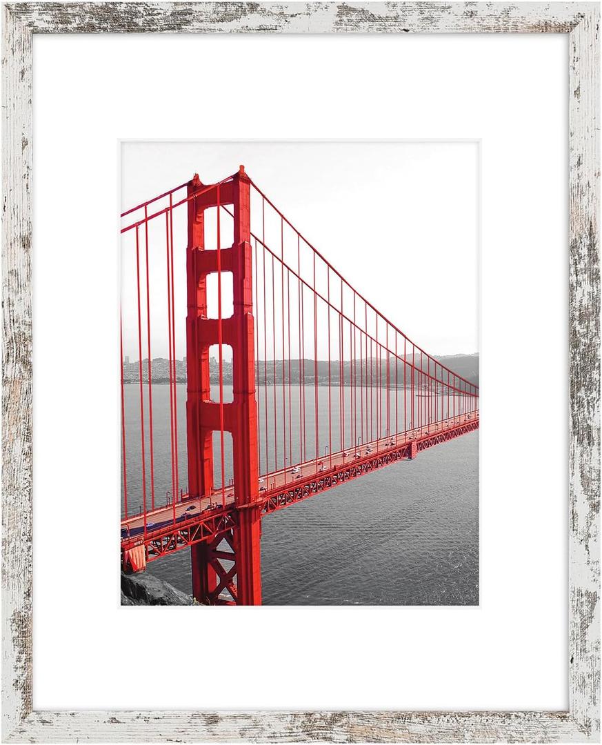 Frametory, 16x20 Frames Display 11x14 Picture with Mat or 16x20 Photo Without Mat, Shatter-Resistant Glass, Pre-Installed Wall Mounting Hardware - Distressed White