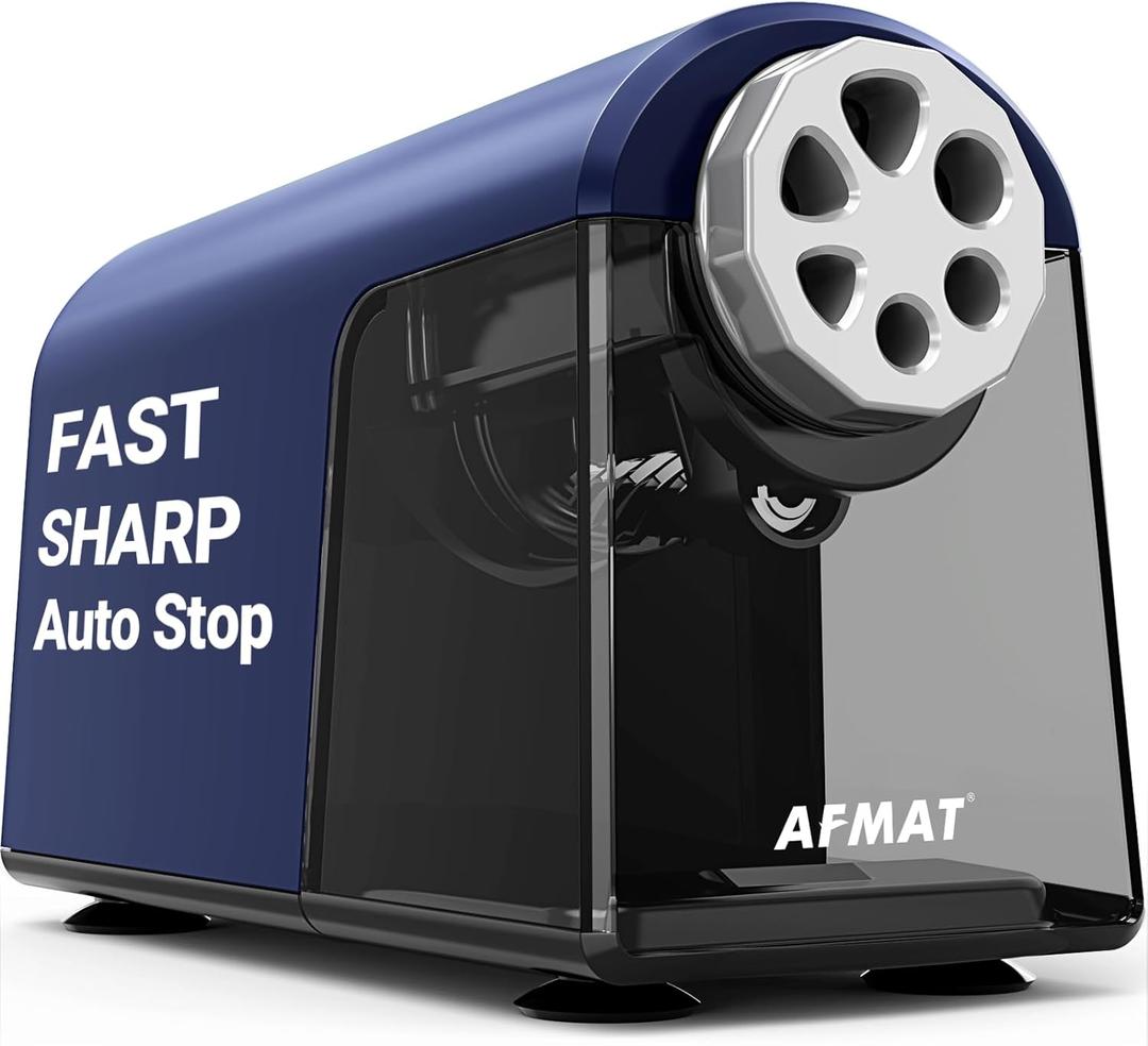 AFMAT PSX2 Heavy Duty Electric Pencil Sharpener, 6 Holes, Classroom Sharpener for 6-11mm Pencils, Auto Stop, Super Fast, Save Pencils, School Teacher Must Have Pencil Sharpeners Plug in, Blue