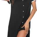 Ekouaer Nightgowns for Women Button Down Pajamas Tops Short Sleeve Sleepwear V-Neck Sleepwear S-3XL (XX-Large, Black)