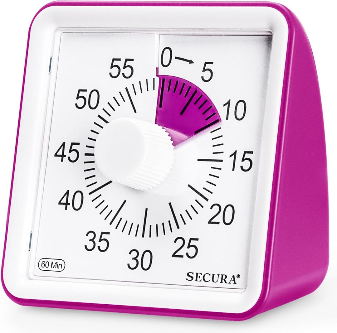 Secura 60-Minute Visual Timer, Classroom Timer, Countdown Timer for Kids and Adults, Time Management Tool for Teaching (Violet & Violet)