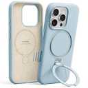 TORRAS Liquid Silicone for iPhone 16 Pro Case with 360 Spin Magnetic Stand with Camera Control, Fit for MagSafe, OStand Q3 Silicone NonSlip Rubber Protective Case for iPhone 16 Pro, Baby Blue