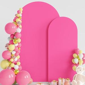 Wokceer Wedding Arch Backdrop Cover 7.2FT, 6FT Spandex Fitted Wedding Arch Stand Covers 2 Set Round Top Chiara Backdrop Stands Cover for Birthday Party Ceremony Banquet Decoration Fushia