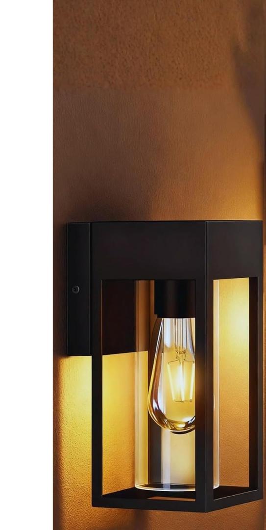 Outdoor Wall Light Fixtures, Waterproof Exterior Wall Lanterns, Porch Lights with E26 Sockets & Cylinder Glass Shades, Modern Matte Black Wall Sconce for Porch Patio Garage