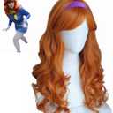 Orange Red wig for women side bangs with side bangs ginger long wavy curly 24inches Heat Resistant halloween orange red cosplay costume wig for girl and women (no head piece including)