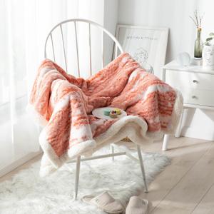 UKELER Sherpa Throw Blanket 50  60 inches, Classical Abstract Ultra Soft Sherpa Fleece Blanket for All Season, Warm Cozy Boho Blankets for Bed Couch Sofa Office Camping, Coral Pink