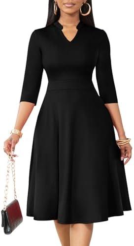 Nmoder Casual Dresses for Women Semi Formal Fit and Flare 3/4 Sleeve A-line Church Work Dress with Pockets, XL Nmoder Casual Dresses for Women Semi Formal Fit and Flare 3/4 Sleeve A-line Church Work Dress with Pockets, XL