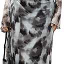 BEAUDRM Women's Tie Dye Mesh Long Dress Ruched Asymmetrical Neck Long Bell Sleeve Maxi Dress Elegant Dresses (Large, Grey Brown)