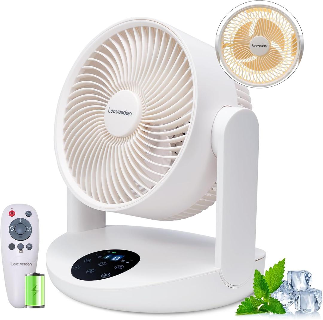 Portable Rechargeable Table Fan with Night Light, 20000mAh Battery Operated Desk Fan Cordless Air Circulator Fan, 12 Speeds, 12H Timer, Camping Fans for Home Office Dorm