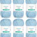Katech Pure Cotton Yarn for Crocheting & KnittingSoft Sport Weight CYC #2, 6 Skeins (50g Each, 300g Total), Ideal Crochet Yarn for Dishcloths, Baby Clothes, Socks, Lightweight ScarvesLake Blue