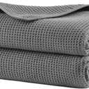POLYTE 380 GSM Microfiber Oversize Quick Dry Lint Free Waffle Bath Towel For Body, 60 x 30 In, Set Of 2 (Gray)